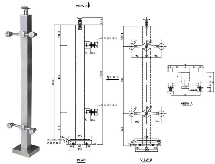 Stair Railing Stainless Steel With Glass